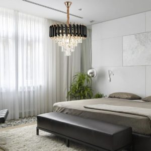 Candelabru Cristal K9 Negru+Gold, Bec E27, 40cm Diametru LL9001-400