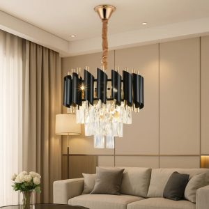 Candelabru Cristal K9 Negru+Gold, Bec E27, 30cm Diametru, LL9001
