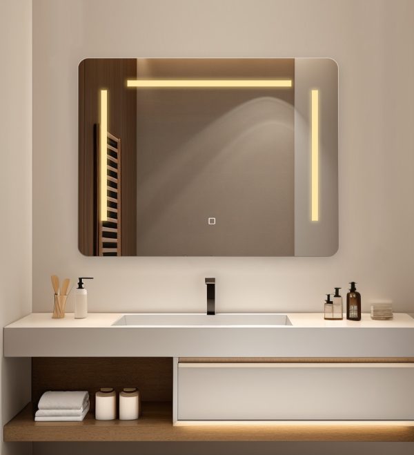 Oglinda LED 80x60cm Sticla Premium Anti-Aburire, 3 Lumini, Control Touch LLJ184 - imagine 2