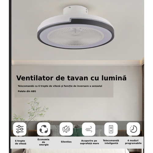 Lustra LED cu ventilator, 6 Trepte de Viteza, Telecomanda inclusa, Iluminare Reglabilă și Mod Vară/Iarna - imagine 4