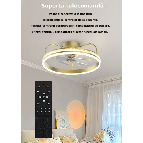 Lustra LED cu ventilator, 6 Trepte de Viteza, Telecomanda inclusa, Iluminare Reglabilă și Mod Vară/Iarna - imagine 5
