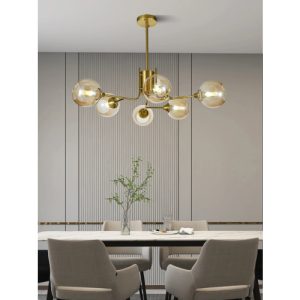 Lustra Suspendata, 6 x Abajur Auriu Transparent, Fasung E27, LLN6802-6TB