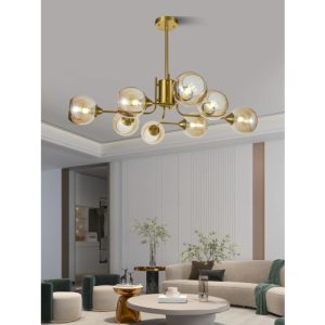 Lustra Suspendata, 8 x Abajur Auriu Transparent, Fasung E27, LLN6802-8TB