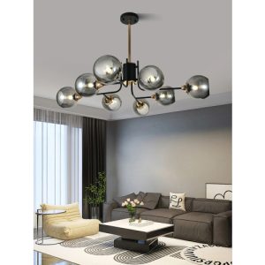 Lustra Suspendata, 8 x Abajur Fumuriu Transparent, Fasung E27, LLN6802-8BK