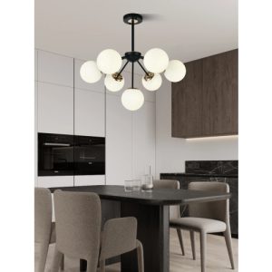 Lustra Suspendata Model Negru, 7 x Abajur Alb, Fasung E27, LLN36368-7BK