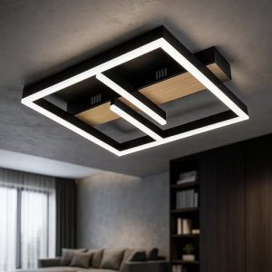 Lustra LED 80W Black Geometric, 3 Functii Lumina, Telecomanda, LLG4218